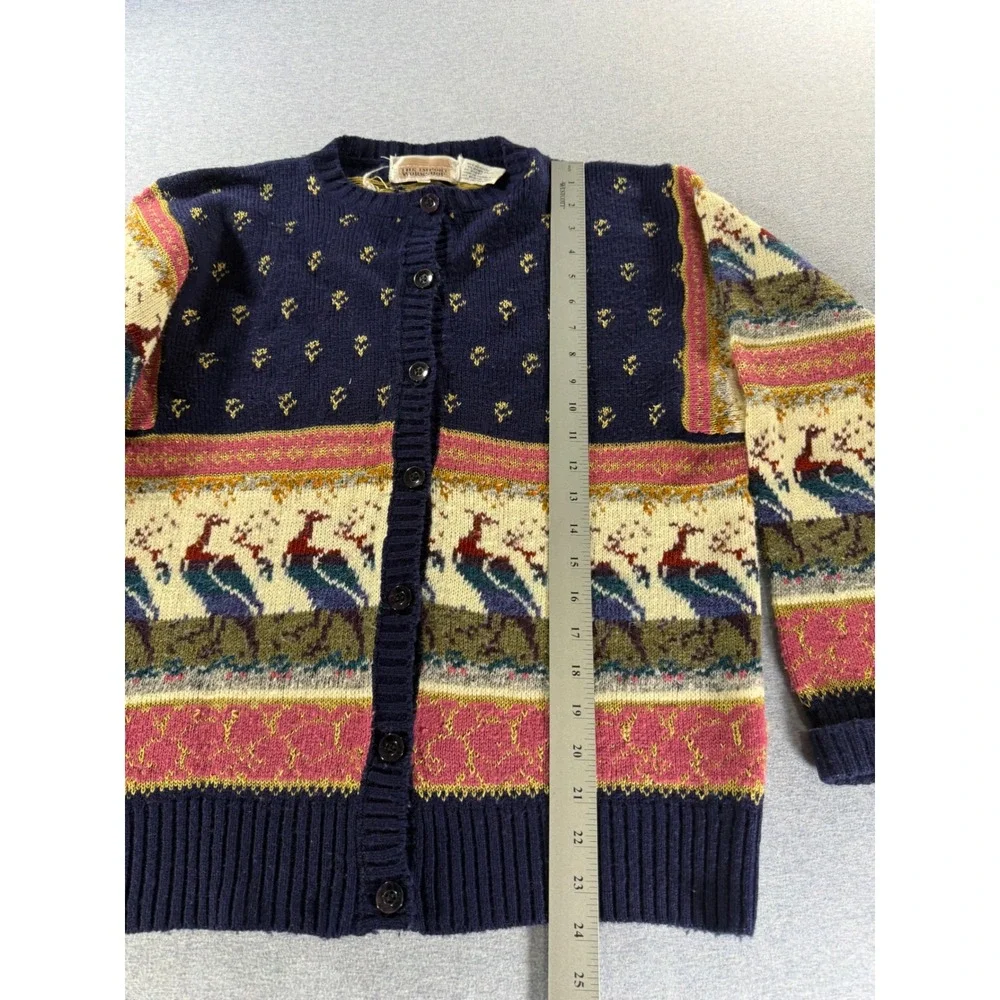 Vintage 80s The Import Workshop Bird Novelty Cardigan Sweater Navy Blue Small